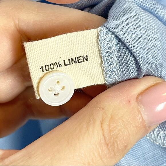 Lin Blanc Linen Top Blouse Long Sleeve Woman’s size 4 Blue - Picture 8 of 9